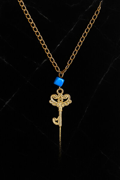 Raymal Fashion Sarı Renkli Eski Tip Anahtar Figürlü Kadın Kolyesi