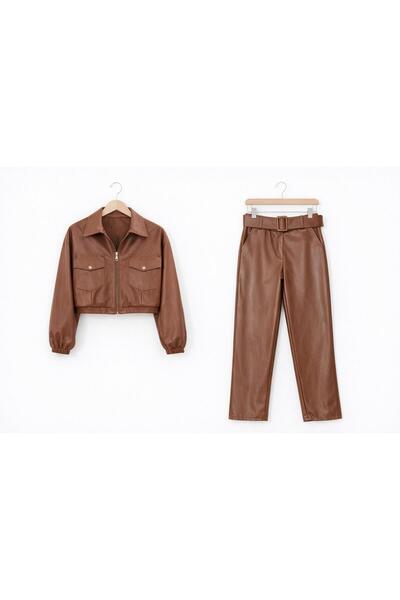 one depot only for quality life Women's Two-Piece Set: Jacket and Leather Tro...
