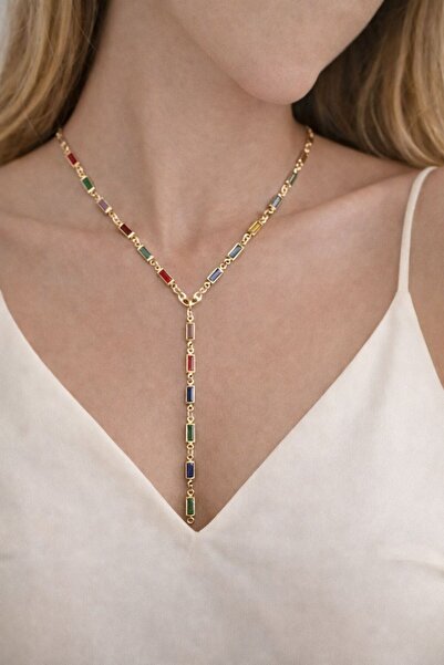 Modex Colorful Thin Rectangle Low-Cut Y Necklace (56cm)