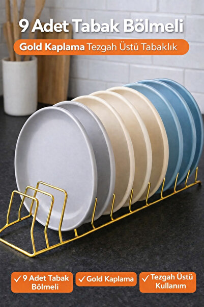 KITCHBATH Tezgah Üstü 9 Bölmeli Gold Bulaşıklık Düzenleyici, Paslanmaz Tabakl...