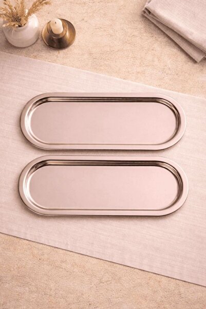 Sarkap Home 2'li Oval Sunumluk Tepsi - Açık Bronz