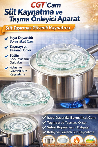 cgt ® Cam Süt Kaynatma ve Taşma Önleyici Aparat - Süt Taşırmaz Güvenli Kaynat...