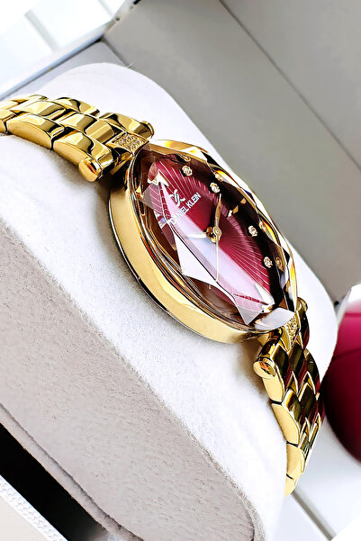 Daniel Klein Kesme Cam Kadın Kol Saati, Su Geçirmez Gold Bordo Renk Çelik Kor...