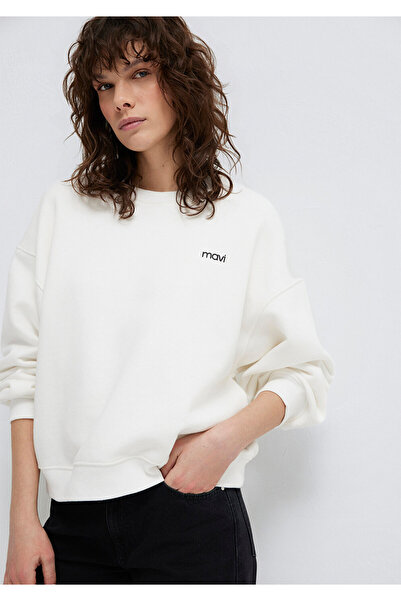 Mavi Logo Baskılı Ekru Sweatshirt 1S10490-70057