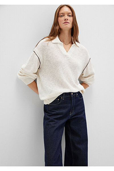 Mavi Polo din tricot bej cu detaliu de mâneci din amestec de in 1710834-91338