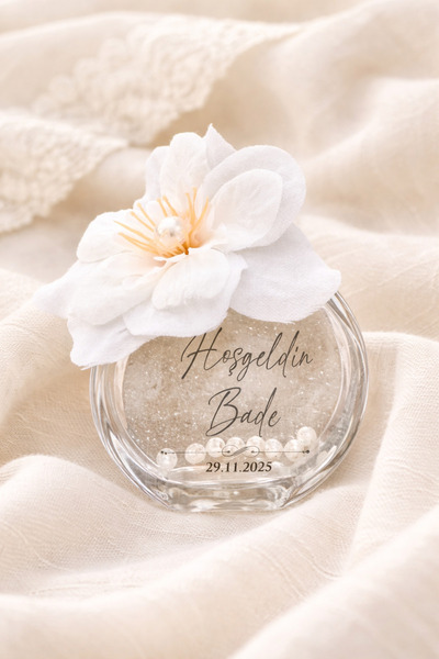 DAtelier Nikah Nişan Söz Hediyeliği Çiçekli Cam Şişe Kolonya 15 adet - Kişiye...