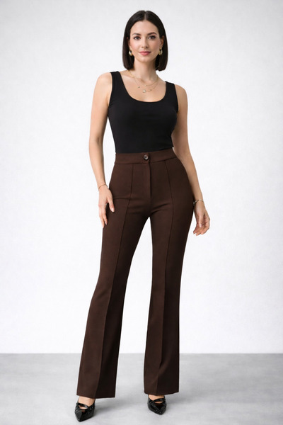 trendalisse Pantaloni Palazzo din Lycra cu talie înaltă maro - Faimoși