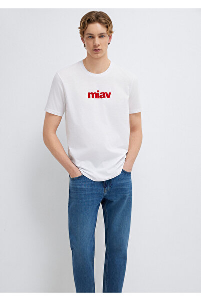 Mavi Weißes T-Shirt mit rotem Miav-Aufdruck, reguläre Passform / normaler Sch...