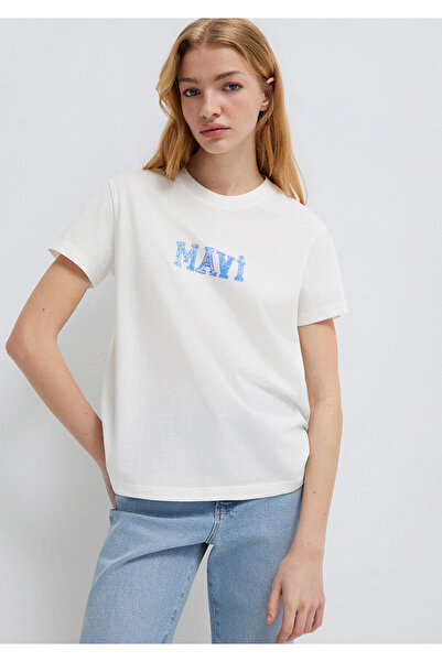 Mavi Women's Logo Printed White T-shirt Regular Fit / Regular Fit1612232-70057