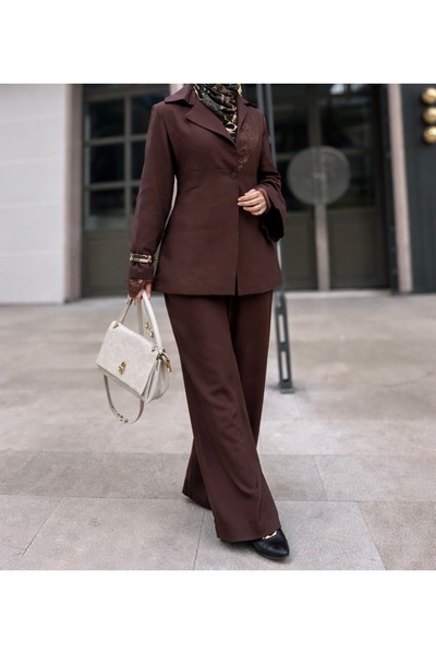 MODA S&S BZLİNE Lace Design Blaser Jacket Pant Suit