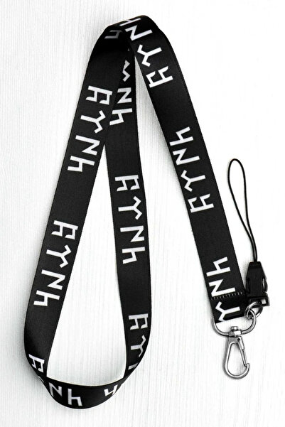 Apptakı Siyah Göktürk Türkçü Yaka Kartı Boyun İpi Telefon Askısı - ASK0055