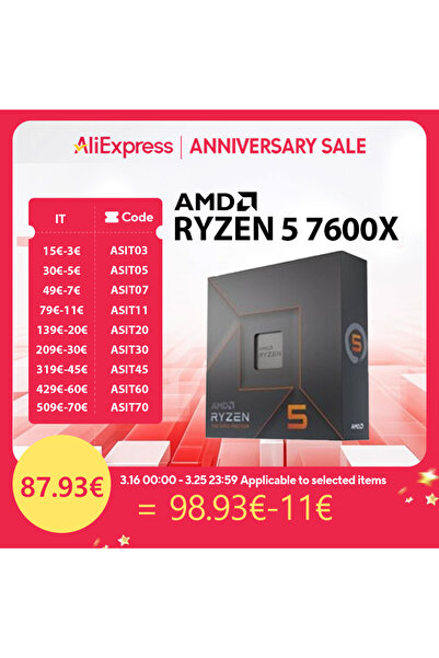 Amd Ryzen 5 7600X Boxed 4.7 GHz 6-Core 12 Threads PCIE 5.0 105W CPU Pressor 5...