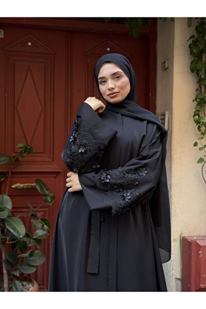modacofashion More Dubai Krep Ferace – Hem Fermuarlı Hem Kuşaklı