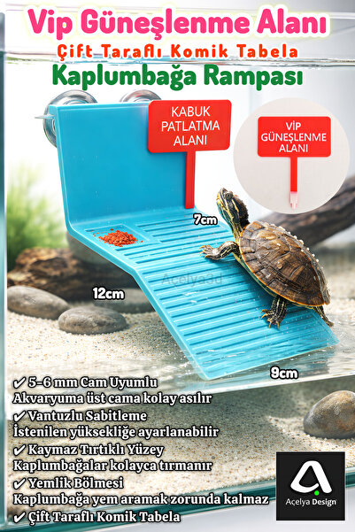 açelya3d Kaplumbağa Rampası Vantuzlu Akvaryum Platformu – Yemlikli Kaymaz Kap...
