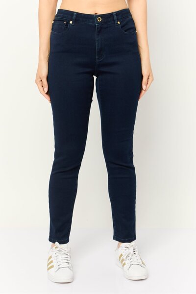 Michael Kors بنطلون جينز نسائي ضيق بخصر مرتفع وقابل للتمدد، أزرق