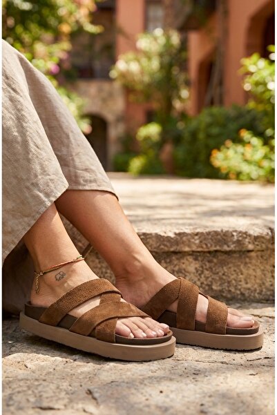 Manijero ® Paula – сандали с висок ток от естествена кожа в цвят таба