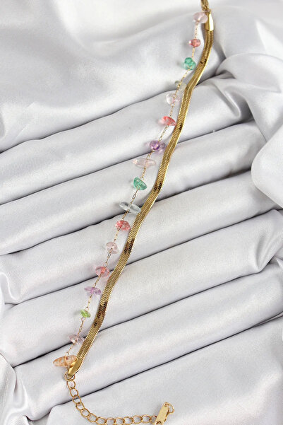 Skygo سوار نسائي من الفولاذ 316L ذهبي اللون كريستال متعدد الألوان - TJ-BB7091