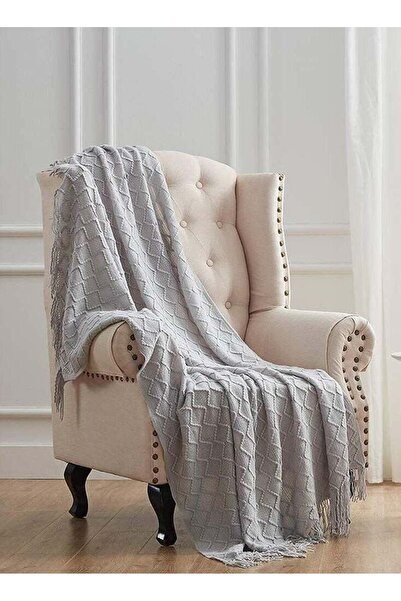 Arabest بطانية محبوكة مزينة بشرابات، غطاء خفيف للأريكة والسرير