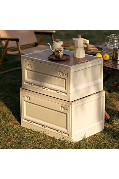Arabest Folding Storage Box with Wooden Lid, Stackable Collapsible Organizer ...