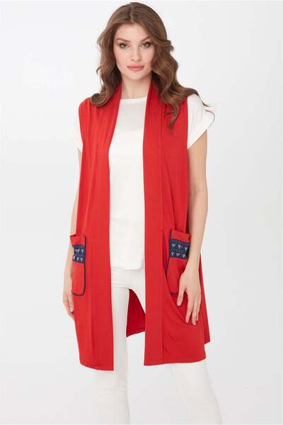 Desen Triko Women's Long Combed Cotton Vest Coral