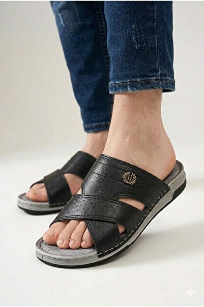 benitto kids Enova Faux Leather Kalkan Buckled Home and Outdoor Men's Slipper...