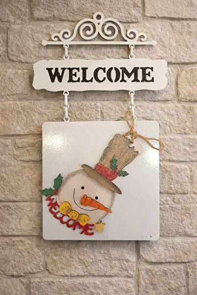 esdekor Happy Snowman Welcome Welcome Hanging Wall Ornament 25X17Cm 1 Piece M...