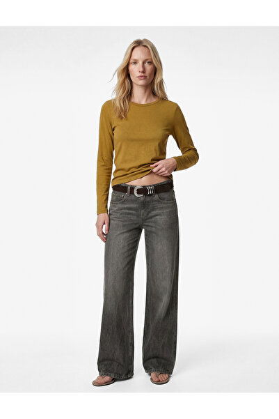 Koton Tricou din bumbac cu mânecă lungă și decolteu rotund, croială slim fit