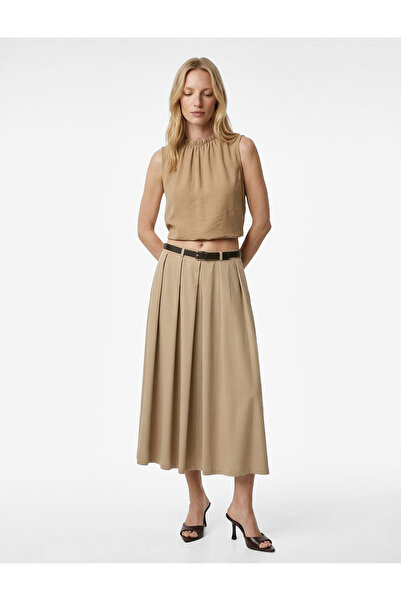 Koton Με λεπτομέρεια ζώνης Φούστα σε γραμμή Α Με μείγμα βισκόζης Μίντι Με πιέτες