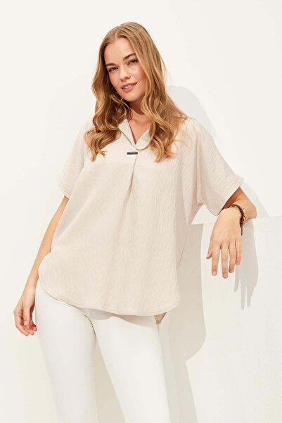 Desen Triko Дамска блуза с катарама отпред, бежова