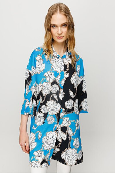 Desen Triko Γυναικείο μακρύ πουκάμισο με floral σχέδιο Saks