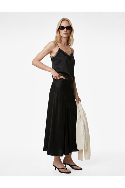 Koton Bell Cut Lace Detailed Midi Satin Skirt