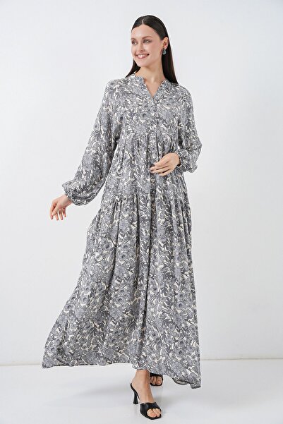 Hiccup Bdart Buttoned V-Neck Patterned Maxi Dress