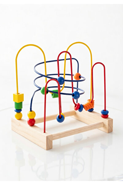 Genel Markalar Orta Boy Boncuklu Helezon - Doğal Ahşap Eğitici Boncuklu Koord...