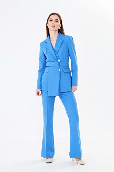 LOVELF Yaka Detaylı İspanyol Paça Takım İndigo