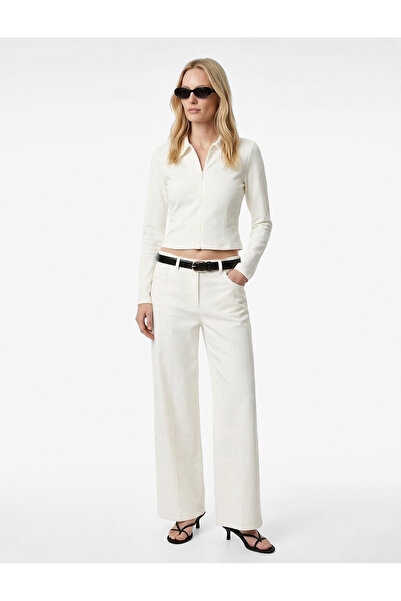 Koton Cotton in Slim Fit Long Sleeve Polo Collar Zippered Cardigan