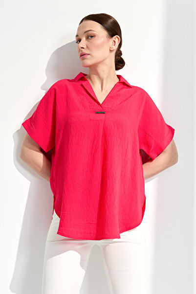 Desen Triko Дамска блуза с катарама отпред, цвят фуксия