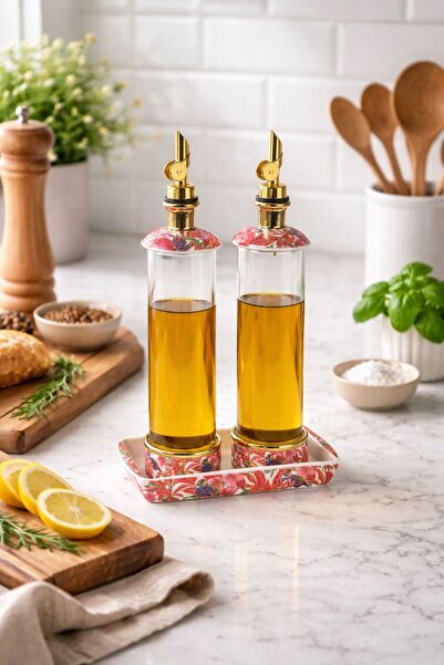 Qerhome Veronica Floral Patterned 2-Piece Luxury Glass Oil and Vinegar Set – ...