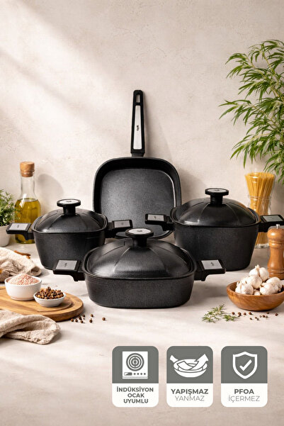 Kitchen Life Gigilli Fabel 7 Piece Titanium Pot and Pan Set Black