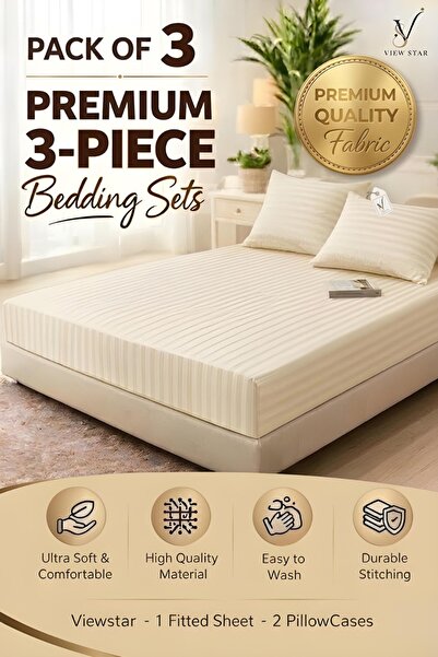 View star طقم ملاءة سرير مخططة مخطط من 3 قطع مع غطاءين للوسائد، مفروشات ناعمة...