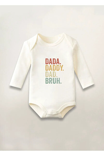 MODA Dady Dad Bruh Printed Cotton Long Sleeve Snap Baby Bodysuit Undershirt J...