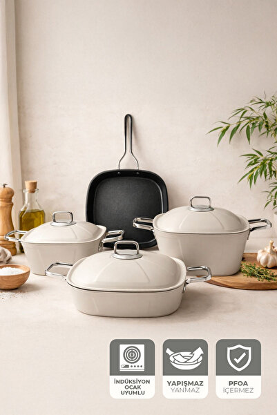 Kitchen Life Gigilli Brett 7 Piece Titanium Pot and Pan Set Cream