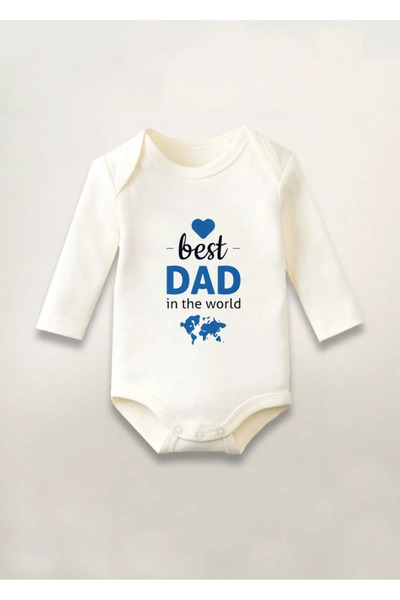 MODA Best Dad in the World Printed Cotton Long Sleeve Snap Baby Bodysuit Unde...