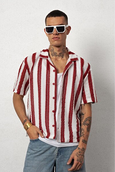 Plus Eighteen Striped Red Knitwear Men's Shirt