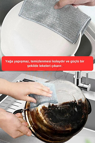 Nishev 5 Adet Çizilmez Tel Bulaşık Bezi - Zor Kir Bezi, Mutfak Banyo Bezi Çift Katlı Çok Amaçlı Çeli