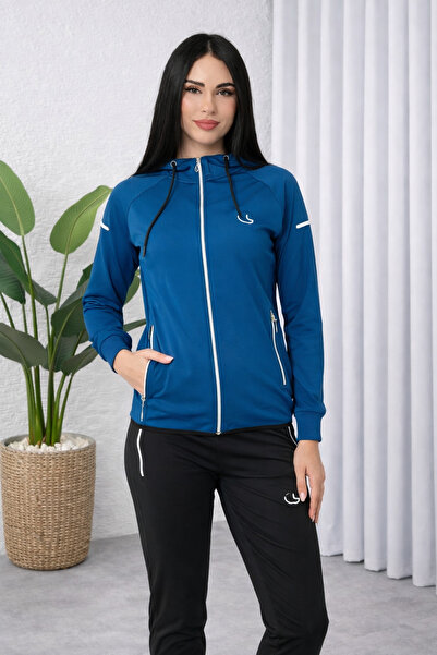 zeyra New Season Scuba Fabric Hooded Stylish Women's Tracksuit with Zipper -P...