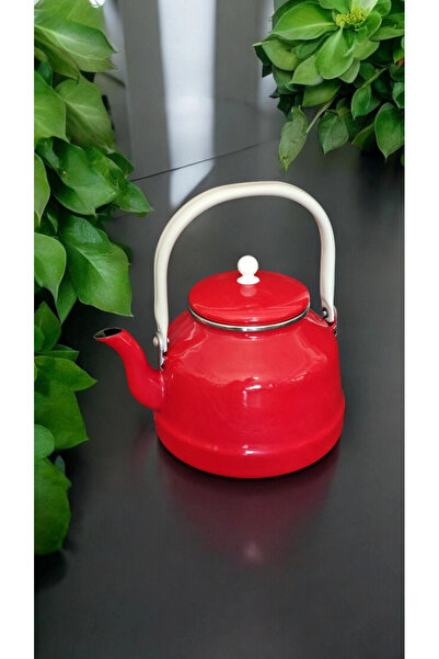 ALEV إبريق شاي مطلي بالمينا باللون الأحمر - إبريق شاي سعة 3.5 لتر بمقبض علوي