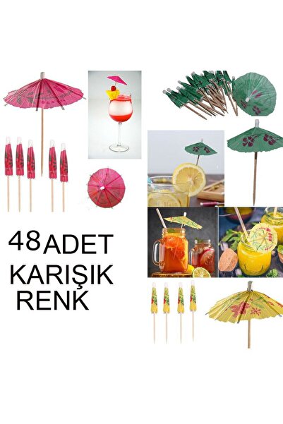 partidolu Hawaian Temalı Kokteyl Meyve Süsleme Şemsiye Kürdan Karışık Renk 48...