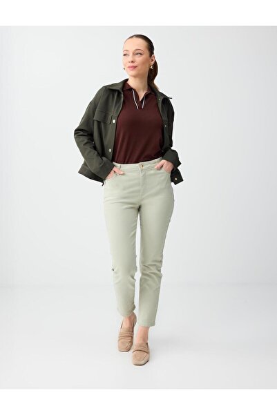 Jimmy Key Ada Tea Green Regular Leg High Waist Pocketed Woven Trousers