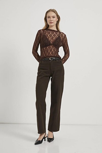 Shopping Shop ψηλός λαιμός Δαντέλα Μπλούζα ΚΑΦΕ