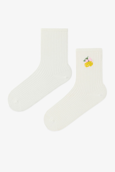 Penti 2 Pairs of Nose Stitch-Free Cotton Lemon Embroidered Socks